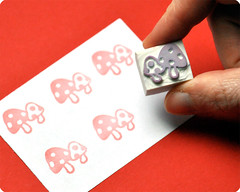 Mushrooms hand carved rubber stamp