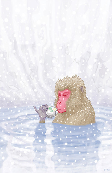 Japanese Snow Monkey Drinking Hot Tea by Patrick-McQuade 11x17-print (Proceeds to Japanese RED CROSS)