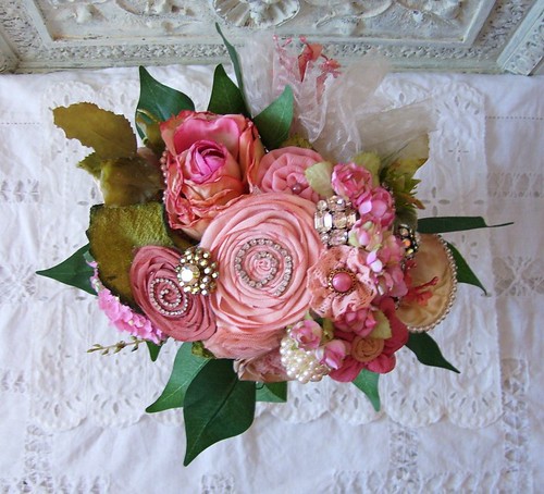 Allergy Free Vintage Rhinestone Ribbon Rosettes Bridal Bouquet Wedding Bride
