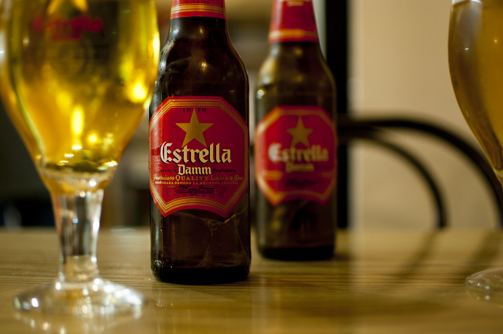 Having a couple of beers. Estrella Damm is one of the most popular breweries in Barcelona