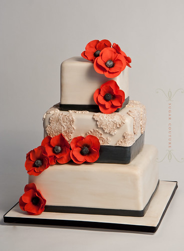 vintage lace poppy wedding cake by sugarblossom