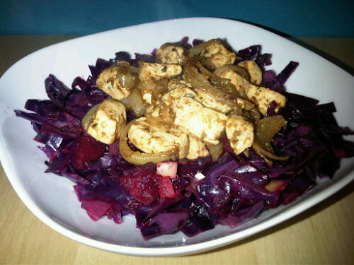 Cajun chicken and red cabbage