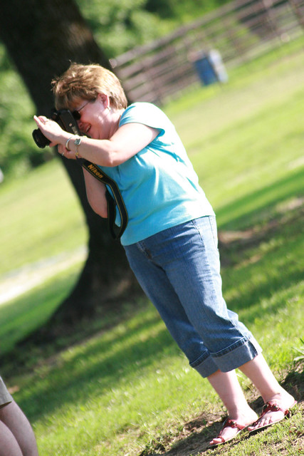 My Mom shooting at my cousin's wedding rehearsal, 2007.