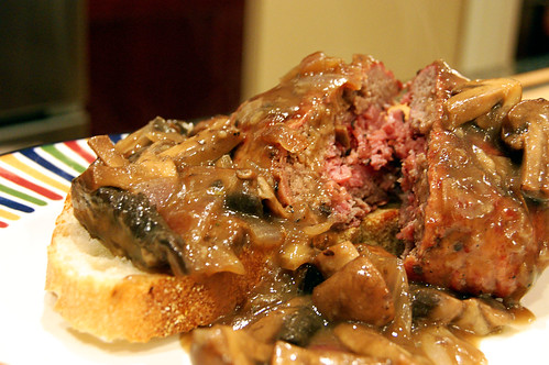 Open-Face Smoked Meat Stuffed Burgers with Mushroom Gravy II