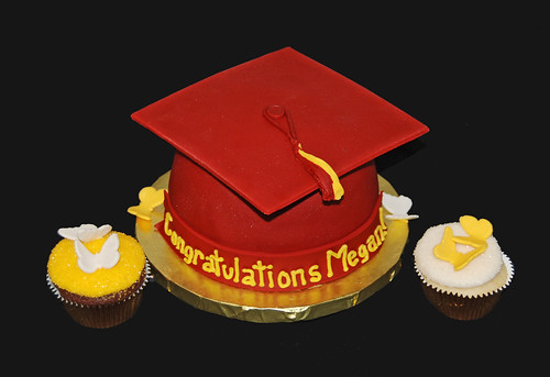 graduation cupcake tower butterfly glitter cupcakes and graduation hat topper for ASU graduate