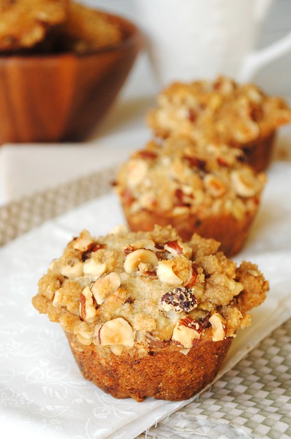 Banana and Chocolate Chip Muffins with Hazelnut Crumb Topping