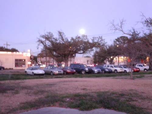 Full Moon over a perfect line of illegally parked cars