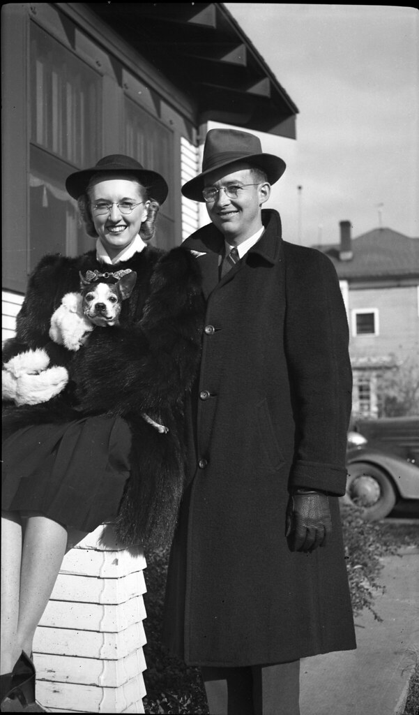 1940s Spencer - Frances Irene Spencer and Kenneth Lee Ekwall with a Boston Terrier