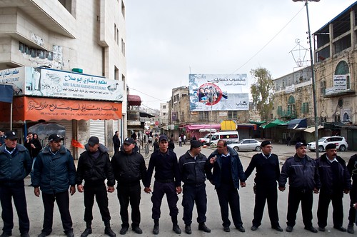 Palestinian police block international + Palestinian protesters in Hebron 