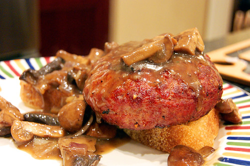 Open-Face Smoked Meat Stuffed Burgers with Mushroom Gravy