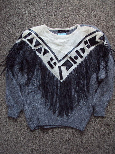 Crazy Geo and Fringe Leather Sweater