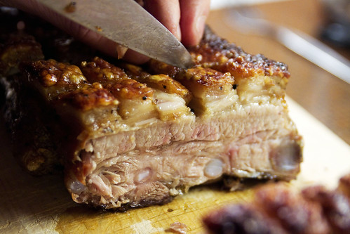 Slicing the pork ribs