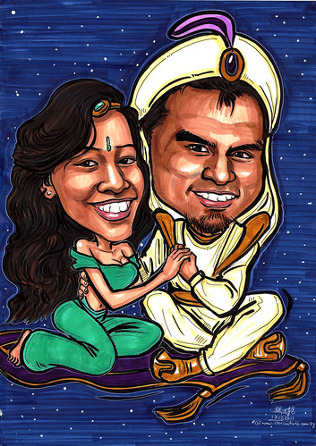 Couple caricatures of Aladdin and Jasmine