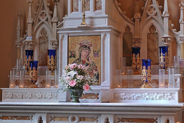 Saint Mary Roman Catholic Church, in Alton, Illinois, USA - detail of Mary's altar
