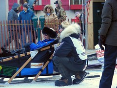 Kristy Beringon (bib #7) before the start of Iditarod 2011