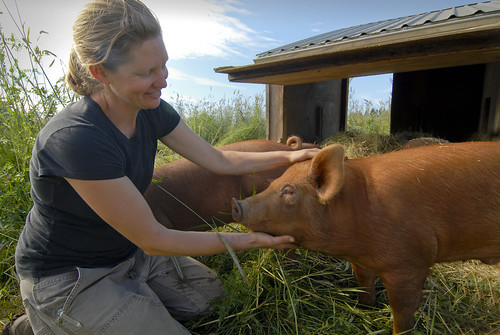 April Jones also raises Tamworth heritage hogs as part of her operation, providing four acres of pasture for a breed she describes as being hearty and having a good personality. The rust color of the breed's skin makes them less prone to sunburn, which is an important characteristic for pastured hogs, she says.