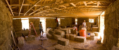 Construction of the straw bale home in Moab, Utah.