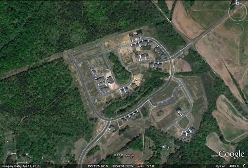 a new leapfrog subdivision in Mecklenburg County outside Charlotte (via Google Earth)