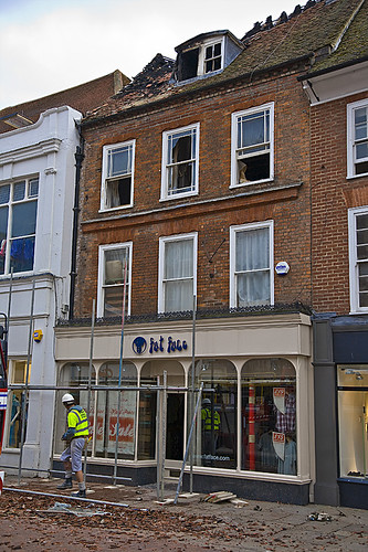 Fire damage to accommodation over the 4 storey Fat Face shop in Chichester.