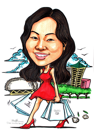 Shopaholic caricature for Standard Chartered Bank
