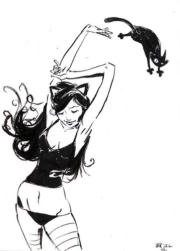 lady & her stunt-cat (inked) by BRiZL