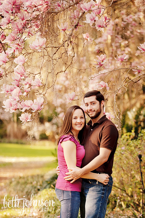 engagement photos at maclay gardens in front of pink flowers