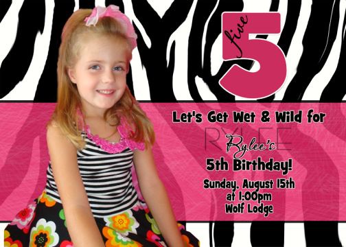 Black White Zebra Print Hot Pink Child's Birthday Invitation