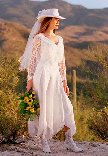 Western wedding dress Classic long sleeves weding dress with cowboy boots