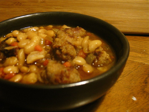 herbed white bean and sausage stew.