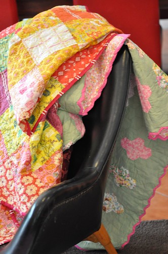 quilts on chair