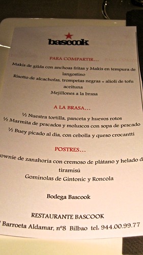 El menú del encuentro Bascook para el Foro Diletantes Bilbao