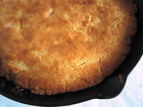 Skillet cake before the flip, take one