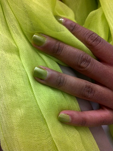 Chartreuse explosion with my scarf and my Butter London nails