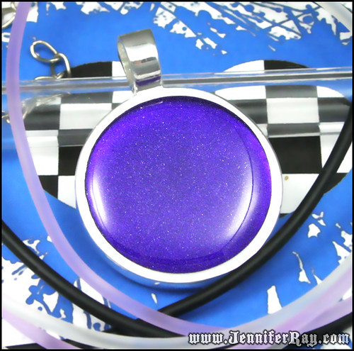 Royal Velvet Purple Pendant - Deep Glitter Resin Round Silver Necklace by JenniferRay.com