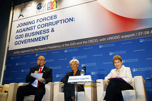 (Left/right) Angel Gurría, Secretary-General of the OECD; Christine Lagarde, French Minister of Finance and Laurence Parisot, Head of the MEDEF