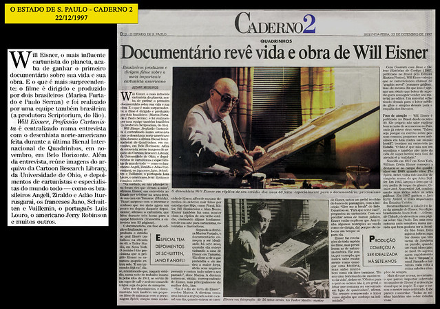 "Documentário revê vida e obra de Will Eisner" - Estado de São Paulo - 22/12/1997