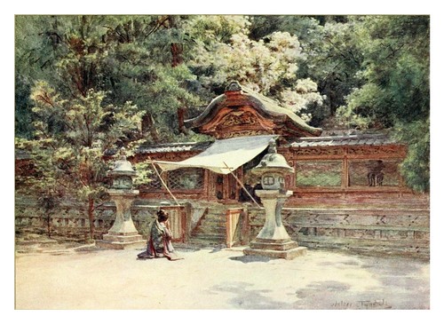 008- Templo, valla y puerta en Higashi Otami de Kyoto-Japanese gardens 1912-Walter Tyndale