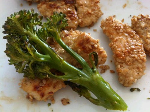 Sesame chicken and roasted broccolini