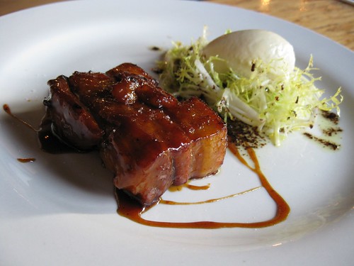 Pork Belly with Frisee and Mustard Ice Cream