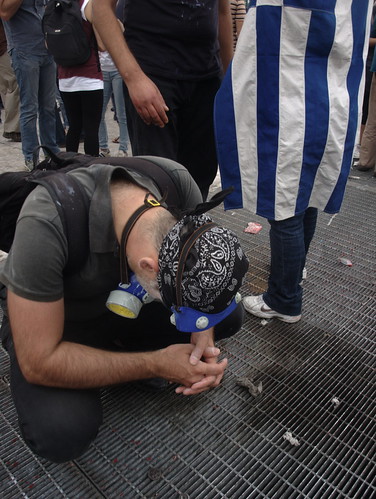Greek protester recovering from effects of police tear gas attack.Syntagma square, Athens by Teacher Dude's BBQ