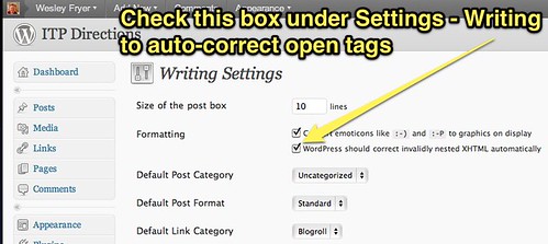 Autocorrect open tags in WordPress
