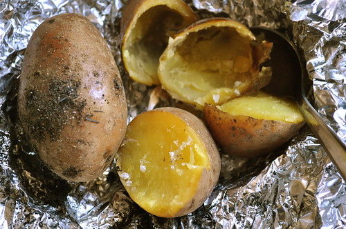 tuhas küpsetatud kartulid e lõkkekartulid/charcoal poatoes