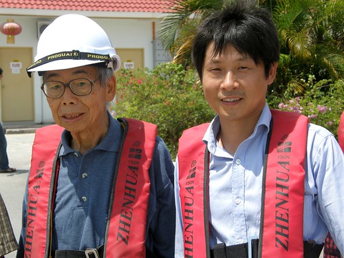 Former first Penang Bridge chief resident engineer Liaw Yew Peng, 81, with second Penang bridge chief engineer Loh at the second Penang bridge site office