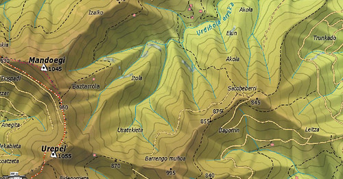 Ejemplo del mapa raster BIDASOA, de editorial SUA, cordal Urepel Mandoegi (Gipuzkoa)