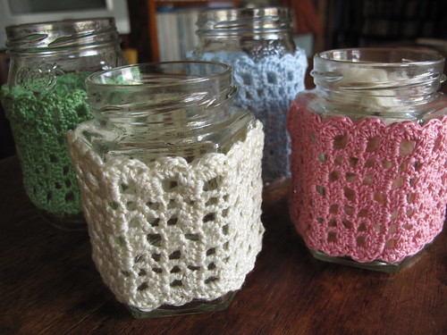 crocheted jar cozies by mary made me