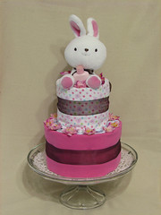 Pink n Brown Bunny Two Tier Diaper Cake for Girl (front)