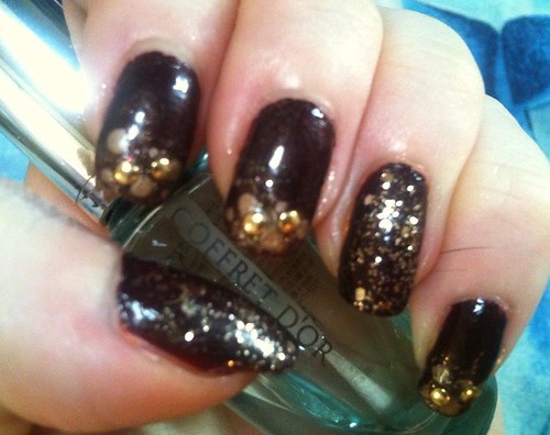 Brown and Gold Studded Mani by KitaRei