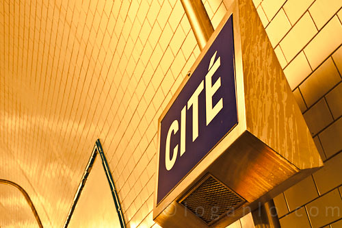 Cite metro station sign in Paris France