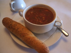 Chicken soup and breadstick