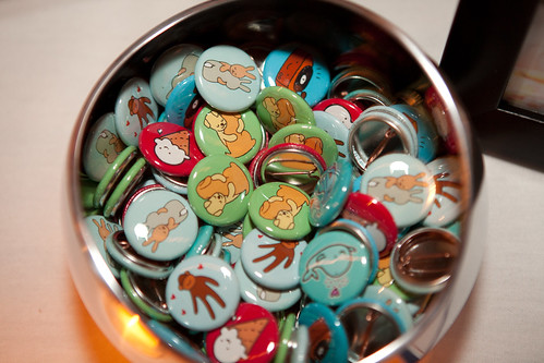 My buttons on the table at the wedding.